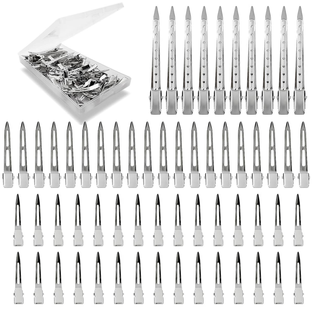 MAYCREATE 60Pcs Styling Hair Clips, Duckbill Long Hair Clips, Silver Metal Duck Billed Hair Clips for Women Styling Sectioning, Pin Curl Clips for Hair, Alligator Roller Clip with Storage Box MAYCREATE 60Pcs Styling Hair Clips, Duckbill Long Hair Clips, Silver Metal Duck Billed Hair Clips for Women Styling Sectioning, Pin Curl Clips for Hair, Alligator Roller Clip with Storage Box